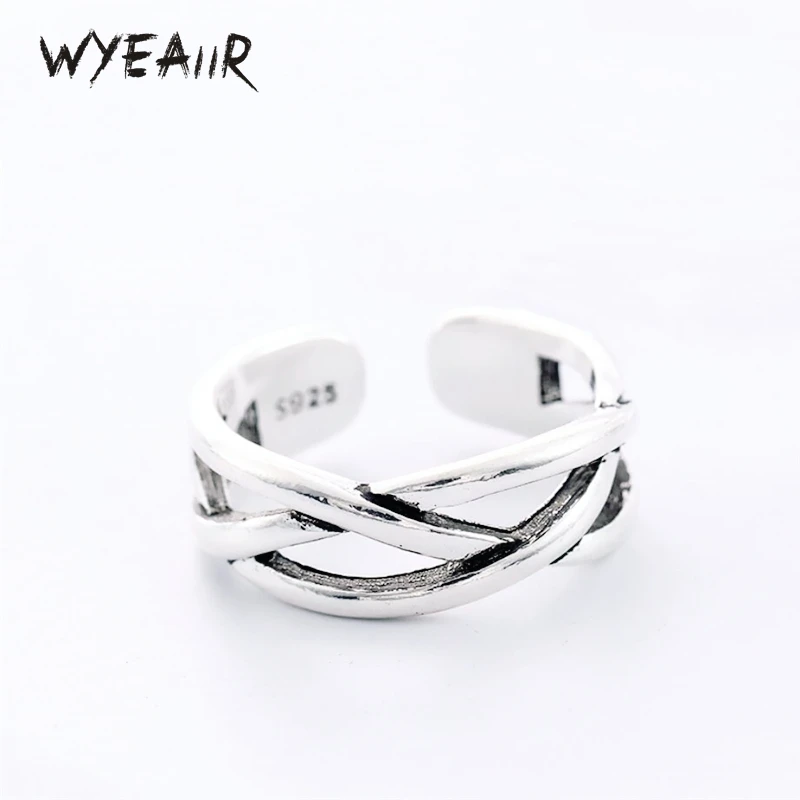 

WYEAIIR стерлингового серебра 925 пробы креативное перекрестное плетение в стиле ретро простое свежее дикое открывающееся кольцо изменяемого размера для женщин роскошные ювелирные изделия