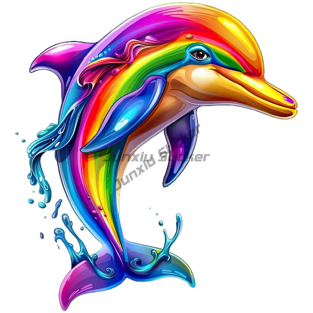 Rainbow Dolphin Sticker Beautiful Colorful Vivid Bright Summer Vibrant Car Decoration Egypt Camping Bumper Refit Electric Scoote