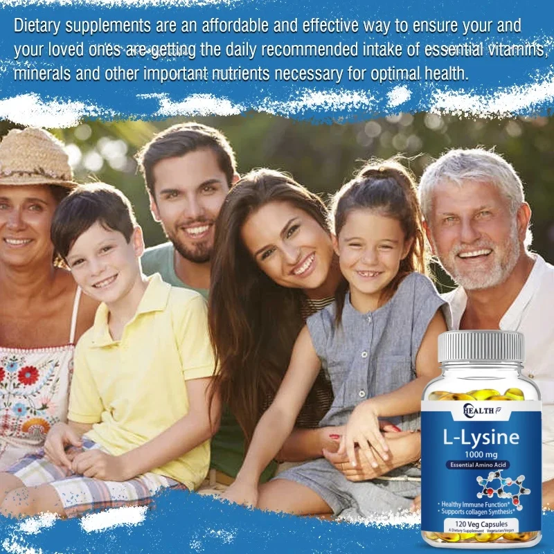 HEALTH L-lysine 1000mg, 120 Tablets - Enhances Absorption And Assimilation - Promotes Skin And Lip Integrity - Collagen Support