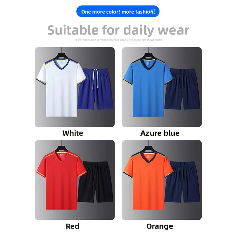 

Мужской летний спортивный комплект для активного отдыха: модный, дышащий, с коротким рукавом, шортами и V-образным вырезом, свободный и удобный