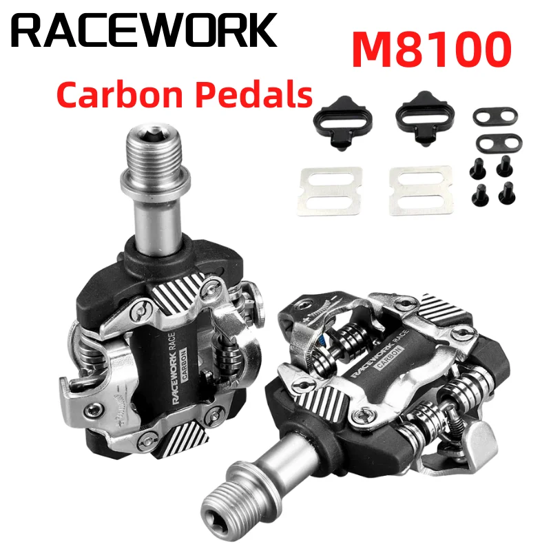 RACEWORK X-M8100 Bike Pedals Self-Locking Carbon Fiber Ultralight SPD DU Bearing MTB Bicycle Die Casting Cycling Parts