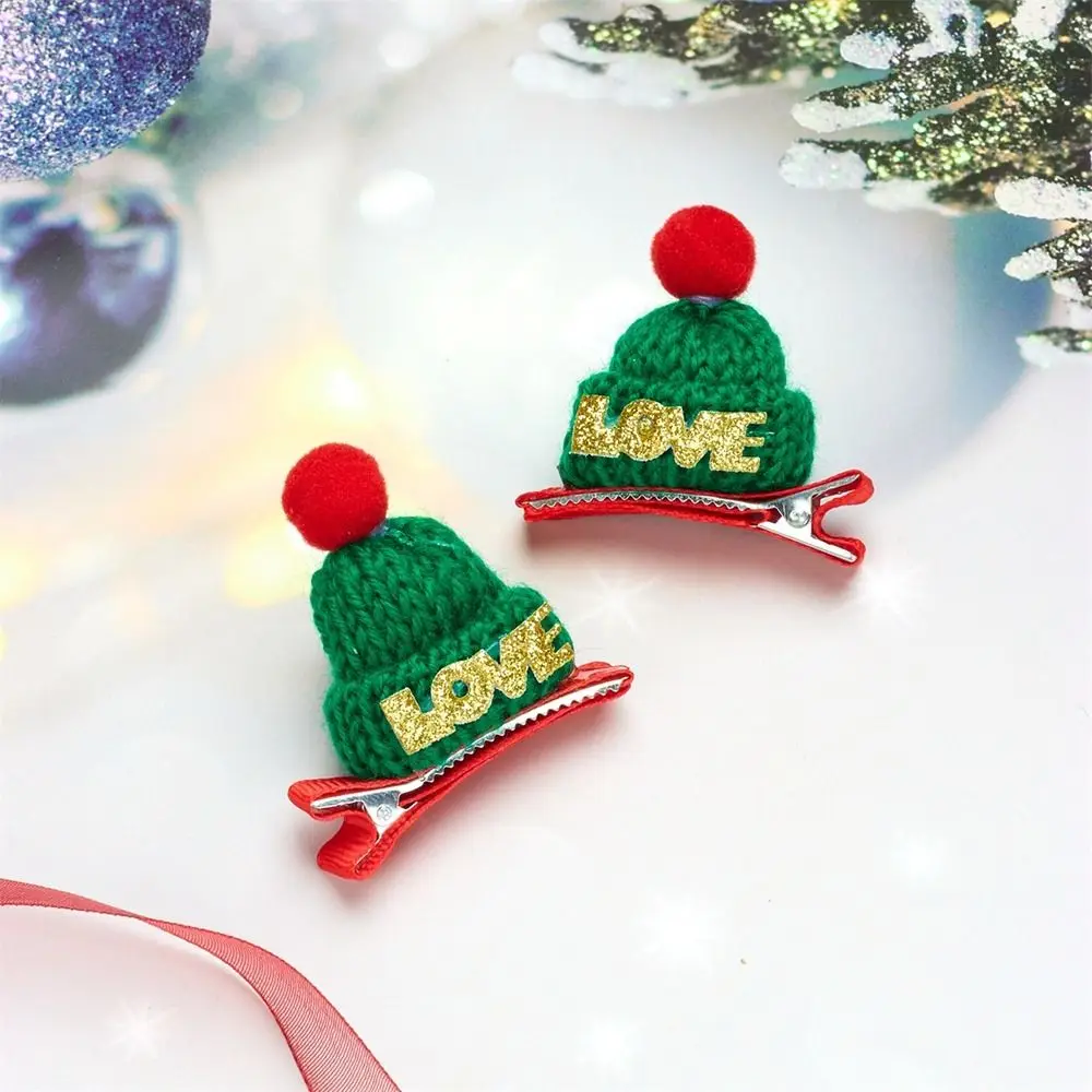 Creative Merry Christmas Decor Christmas Hat Hairpin Sequin Love Children Christmas Hair Clip Mini Knitted Hat Santa Claus Girls