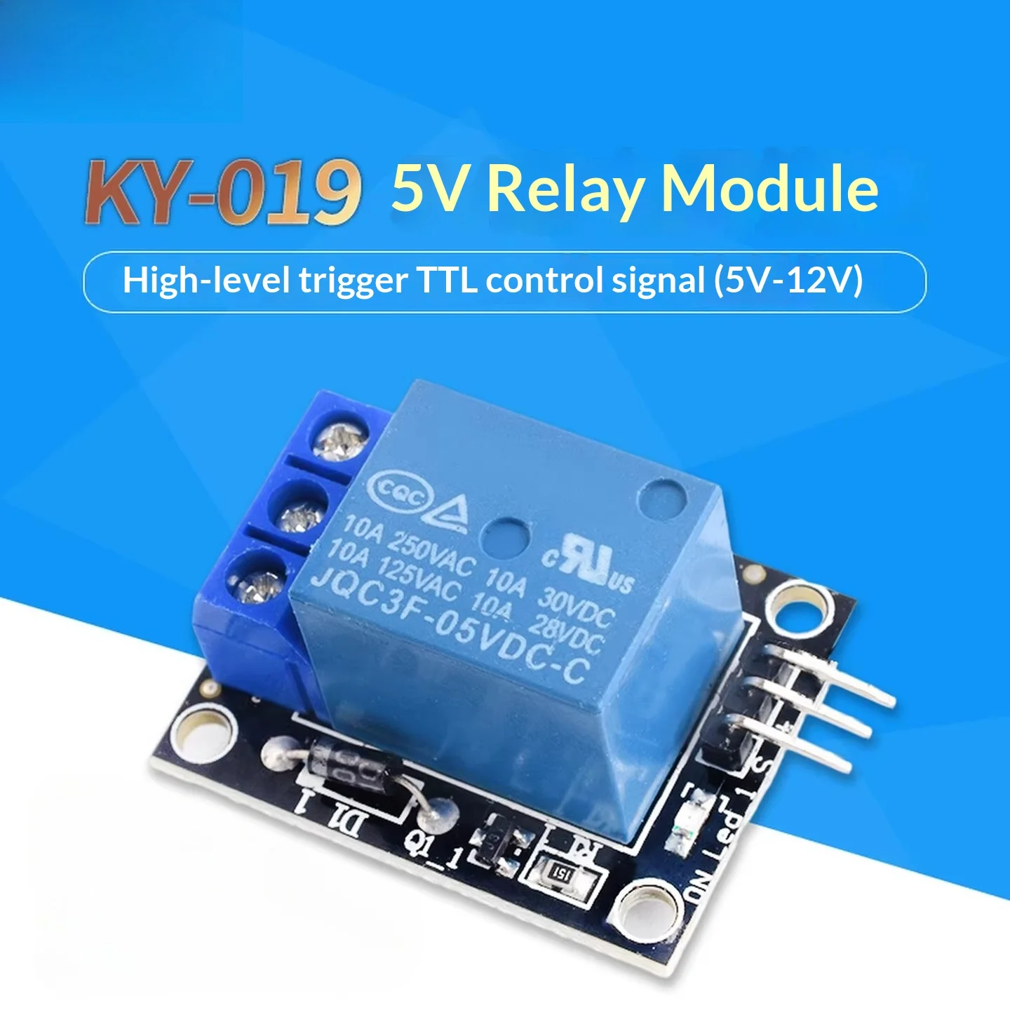 5V 1-Channel Relay Module KY-019 High Level Trigger SMT 10A Output for MCU Digital Circuit