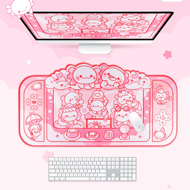 Kawaii rosa Mauspad niedliche Verriegelung kante große Mauspad Mädchen Home Office Computer Tastatur Desktop-Pad Kawaii Schreibtisch Pad Deor Mäuse