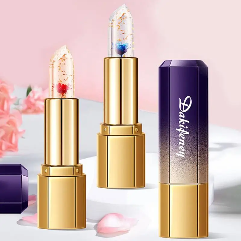 No Fading Lipstick Petals Lip Balm Crystal Transparent And Delicate Lip Makeup Color Changing Lipstick Flowers Flowers Lipstick