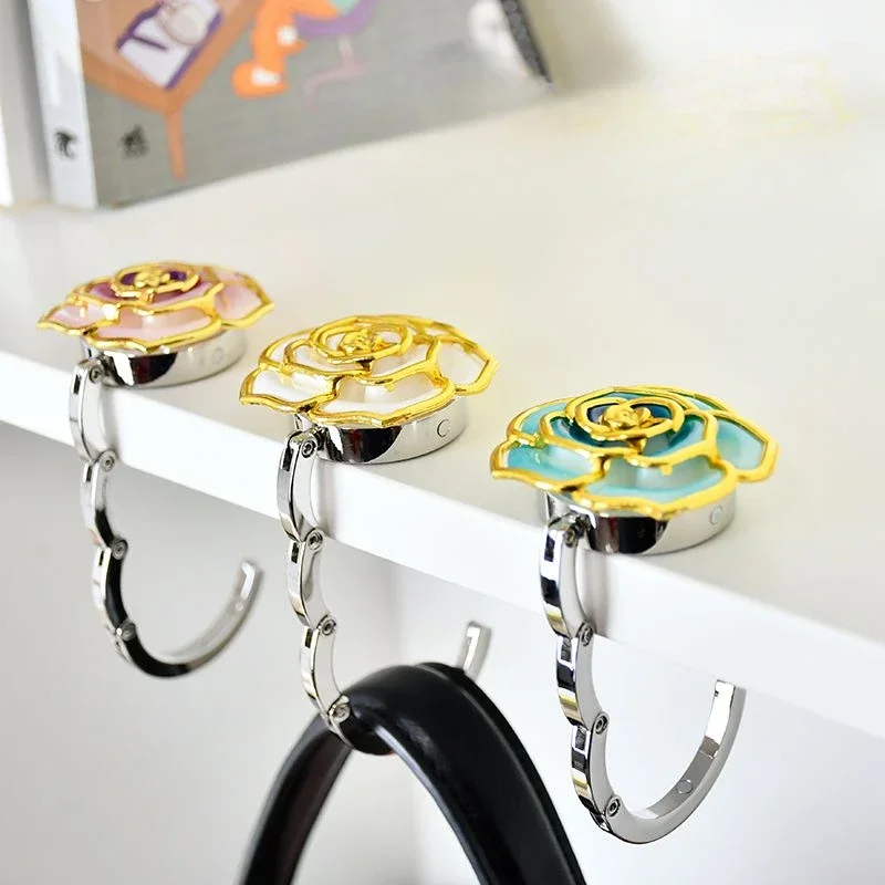 

Rose Flower Purse Hook Home Office Foldable Women Bag Keys Storage Hook Bag Holder Hanging Hook Portable Table Handbag Hanger