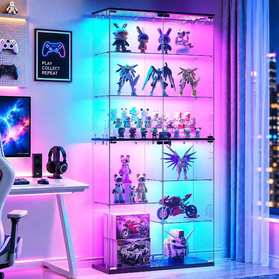 Full Full Glass Display Cabinet for Collectibles: Tempered Glass, Black, RGB Lights with Adjustable Brightness - Aliexpress Deal