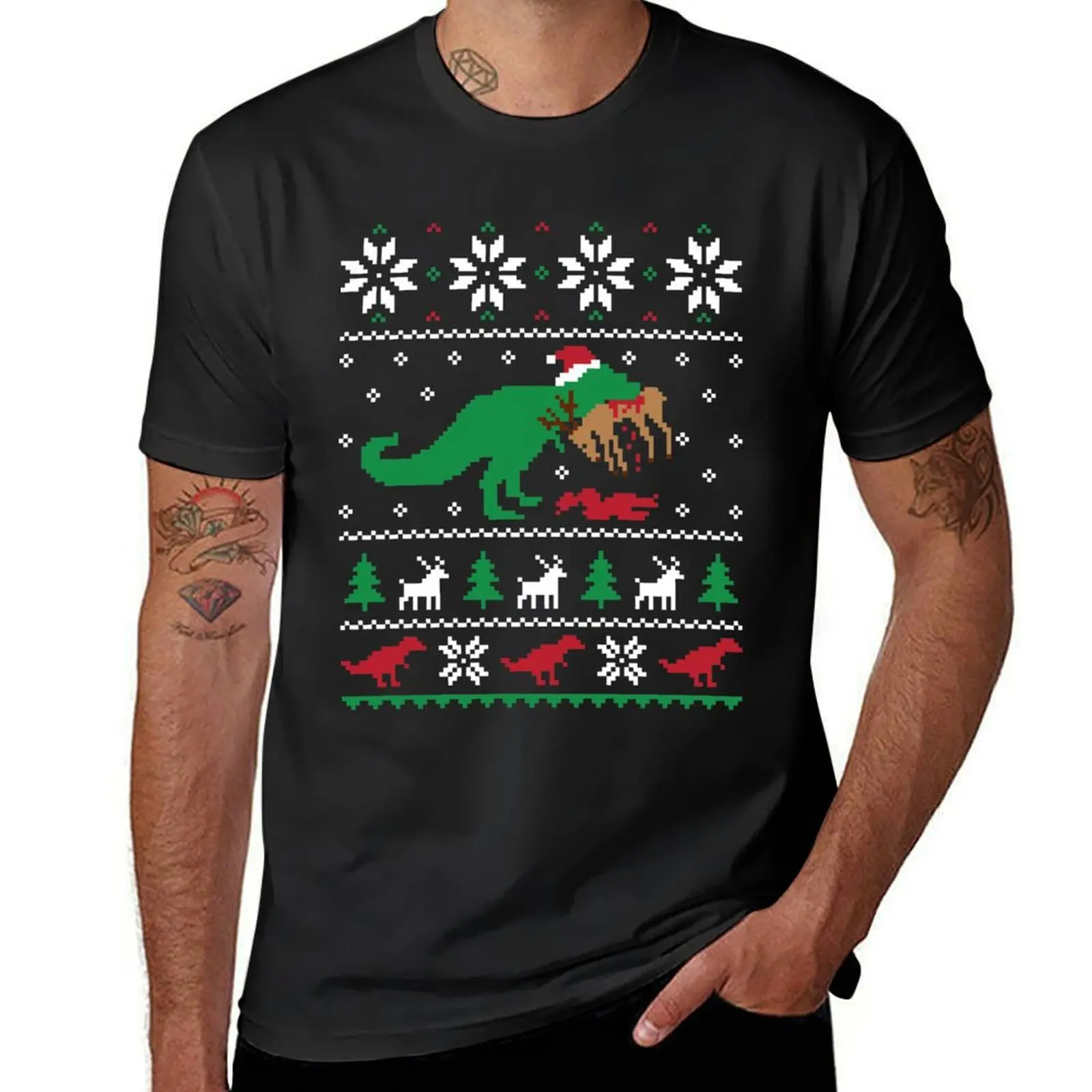 Dinosaur Ugly Christmas Sweater - Funny Christmas Gift T-Shirt summer top oversizeds quick-drying t shirt men