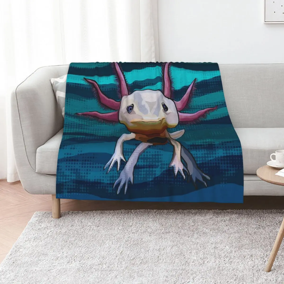 Axolotl with water background Throw Blanket Hairy bed plaid Single Flannels Nap Hair Blankets