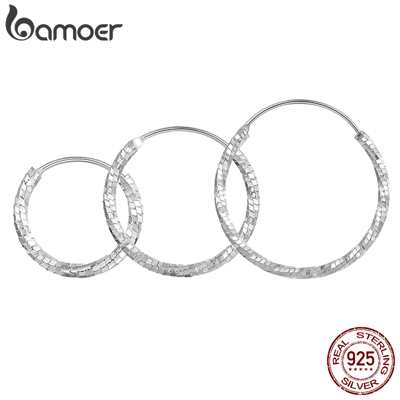 BAMOER 925 Sterling Silver Hoop Earrings for Women, Lightwieght Big Hoop Earrings Hypoallergenic Ice Cube Trendy Hoop Earrings