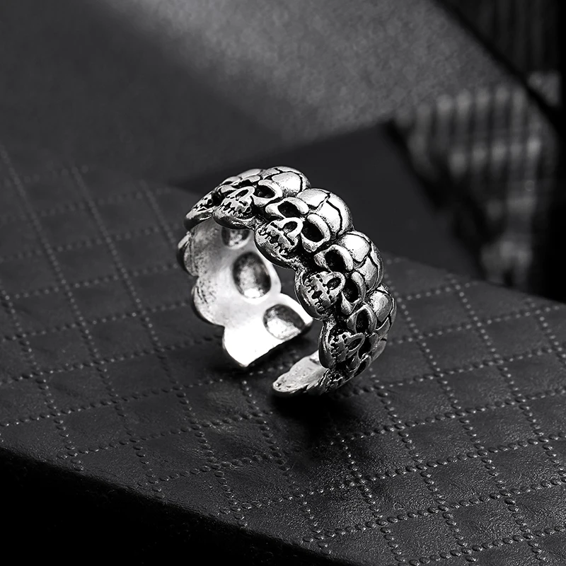 Punk Retro Skulls Rings Adjustable Size Gothic Creative Skeleton Mental Alloy Rings Jewelry Accessories for Men Women Party Gift