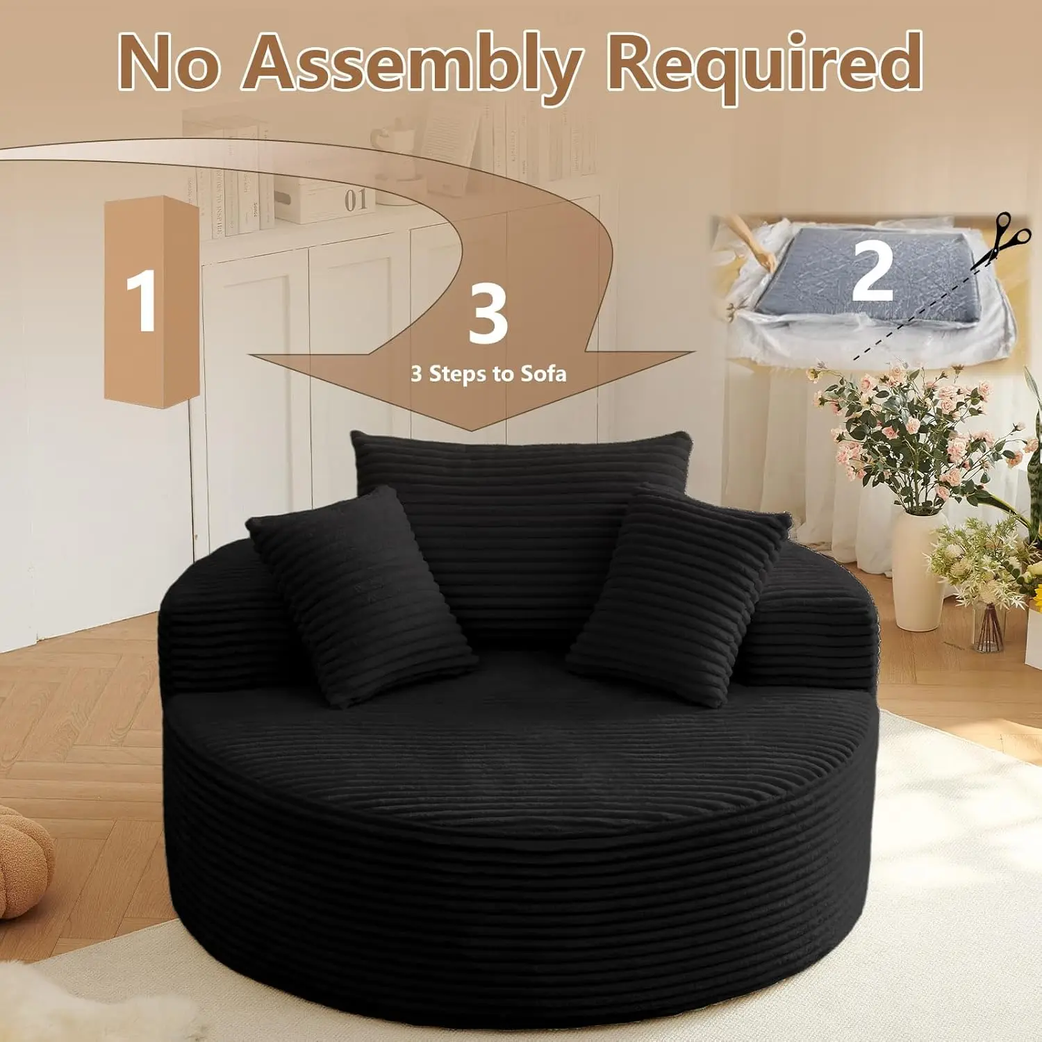 [حار بيع! ] كرسي مستدير كبير الحجم للاستراحة في الأماكن المغلقة، كرسي أريكة منجد ذو مقعد عميق على شكل سحابة كبيرة، بدون تجميع