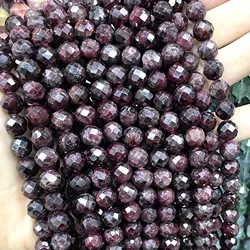 6/8/10MM Natural Stone Faceted Red Garnet Round Gemstone Spacer Beads For Jewelry Making DIY Bracelet Accessories 7.5''inches