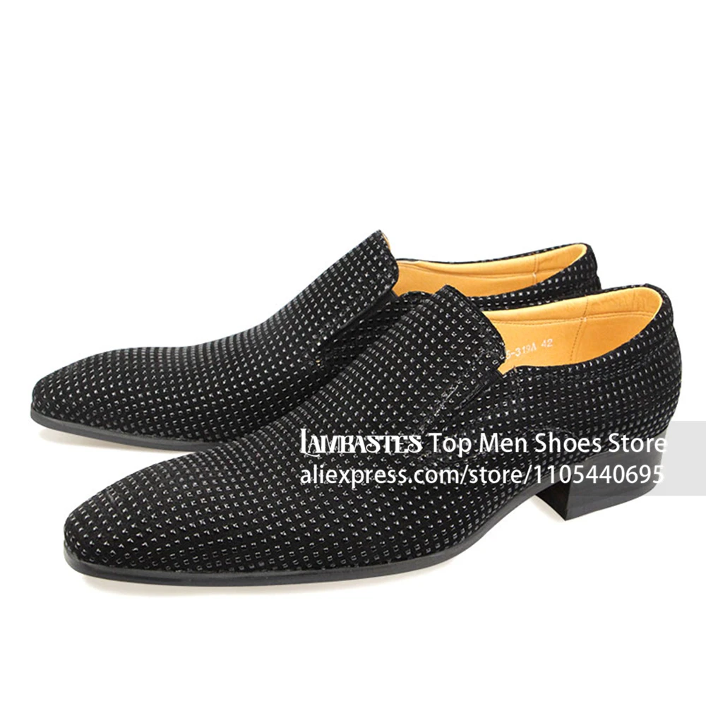 Black Full Rhinestone Embellished Loafers Sparkly Crystal Dot Slip on Dress Shoes Luxury Diamond Casual Dress Leather Men Shoes