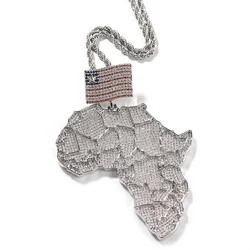 Hip Hop 5A+ CZ Stone Paved Bling Iced Out Big Map of the United States Pendant Necklace for Men Rapper Jewelry Gold Silver Color