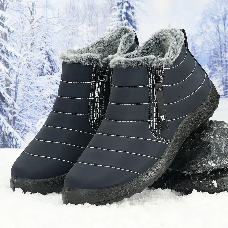 Herren Winter Schneestiefel mit Seitenreißverschluss, wasserdicht, warm, mit Fleece gefüttert, knöchelhoher Stiefel, rutschfest, Outdoor, Freizeit, Baumwollschuhe – Detail 13