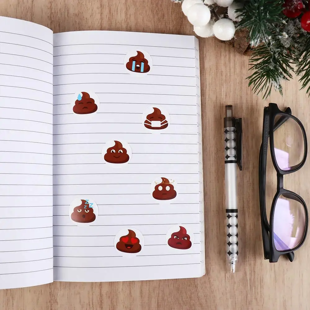 500pcs Creative Self-adhesive Poop Emoticons Sticker Seal 1inch Stationery Sticker Funny Reward Sticker Teacher