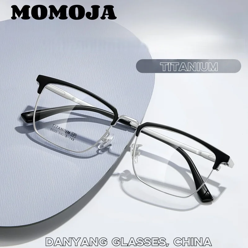 

New Ultralight Titanium Eyeglasses Frame Men Retro Square Prescription Glasses Myopia Optical Eyewear Big size （149mm）8609