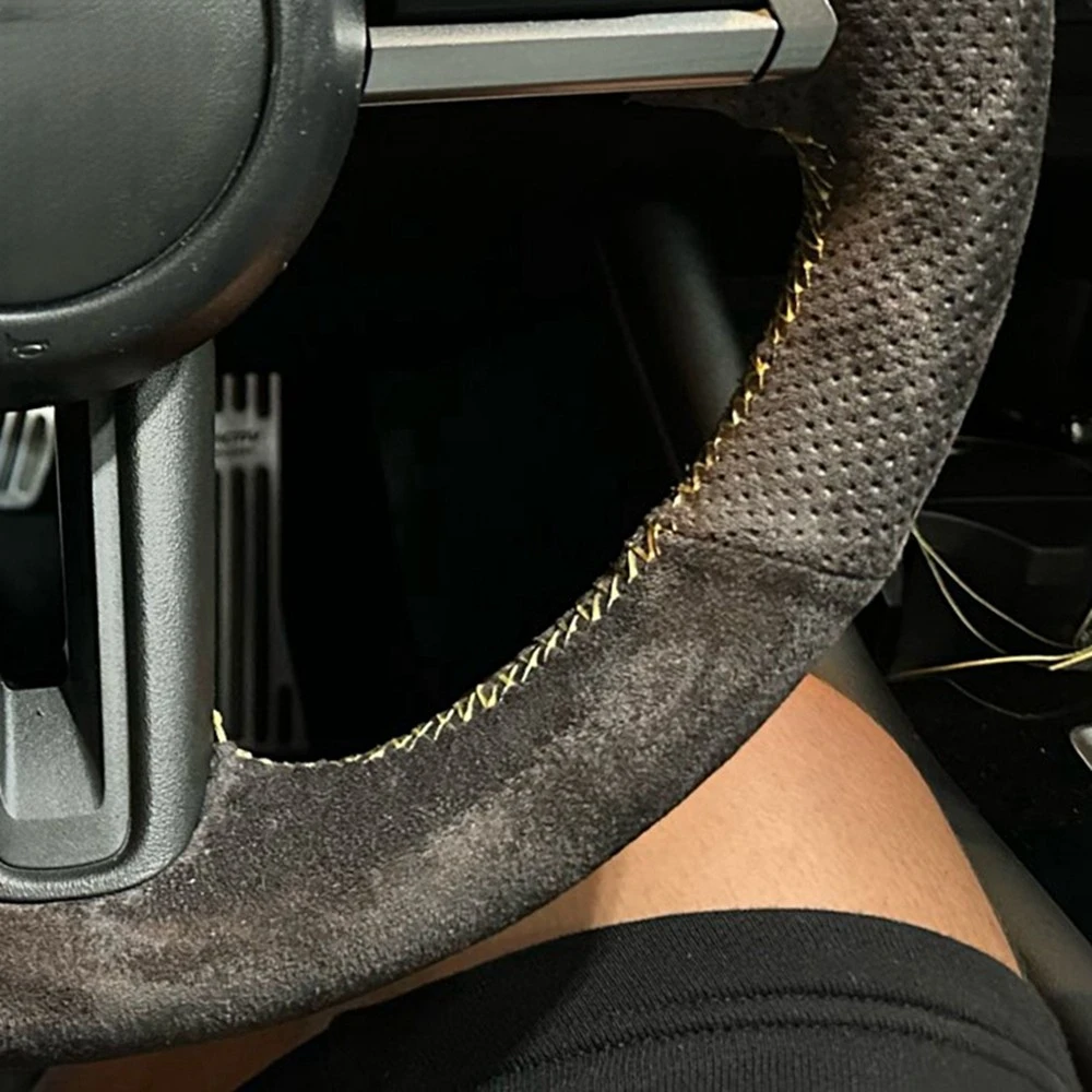 Car Steering Wheel Cover Wrap Anti-Slip Suede Genuine Leather Steering Wheel Braid For Mazda 3 Axela CX-30 MX-30 2019- 2022