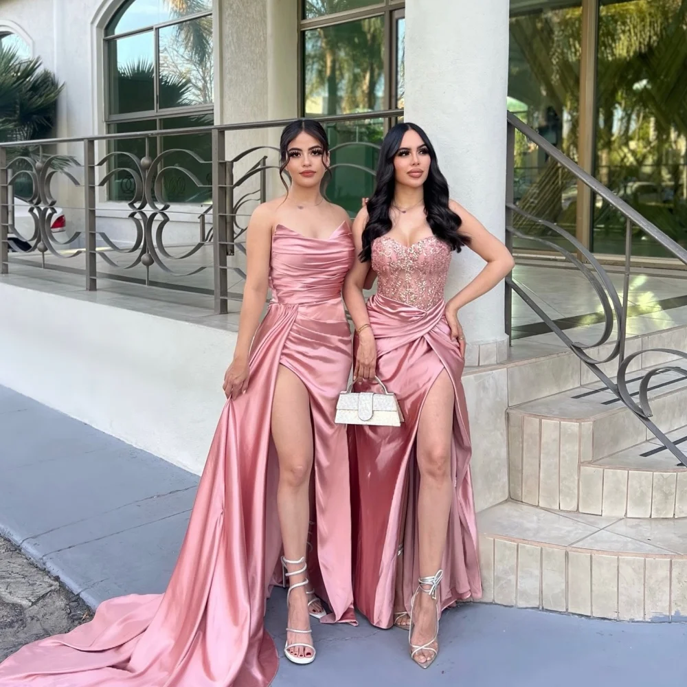 Sansa Dubai Pink Appliques Mermaid Prom Dresses Side Split Customized فساتين سهرة Long Train Cocktail Party robes de soirée image 2