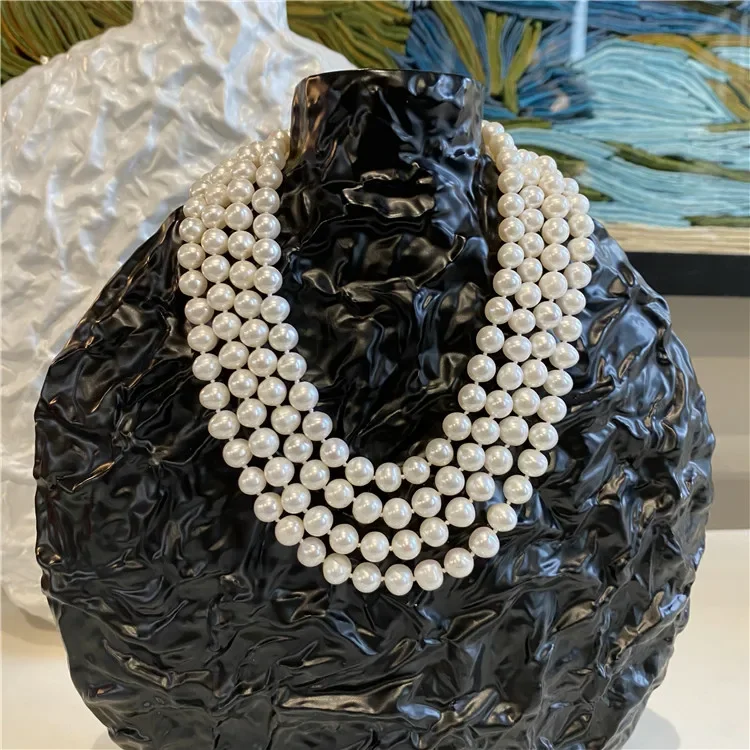 Natural White Round Pearl 4 Rows 8-9mm White Pearl Necklace CZ Clasp For Women Lady Gift Jewelry