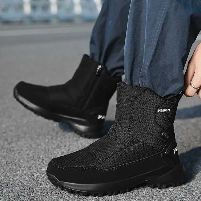Зимние мужские ботинки, толстая плюшевая теплая хлопковая обувь, уличные высокие берцы для отдыха, мужские нескользящие ботинки на платформе, Botas Para Hombre
