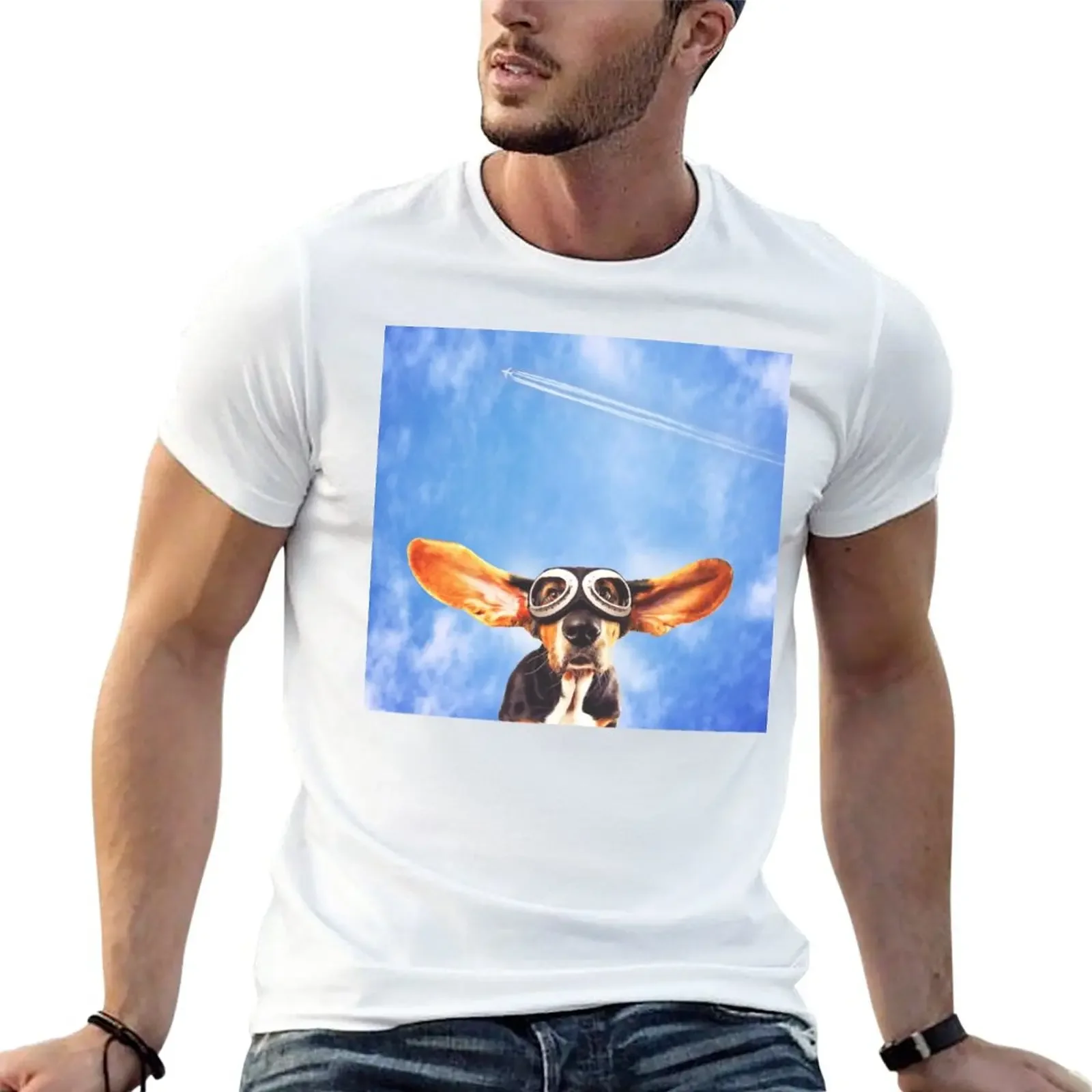 

Flying Basset hound T-Shirt new edition summer top vintage mens cotton t shirts