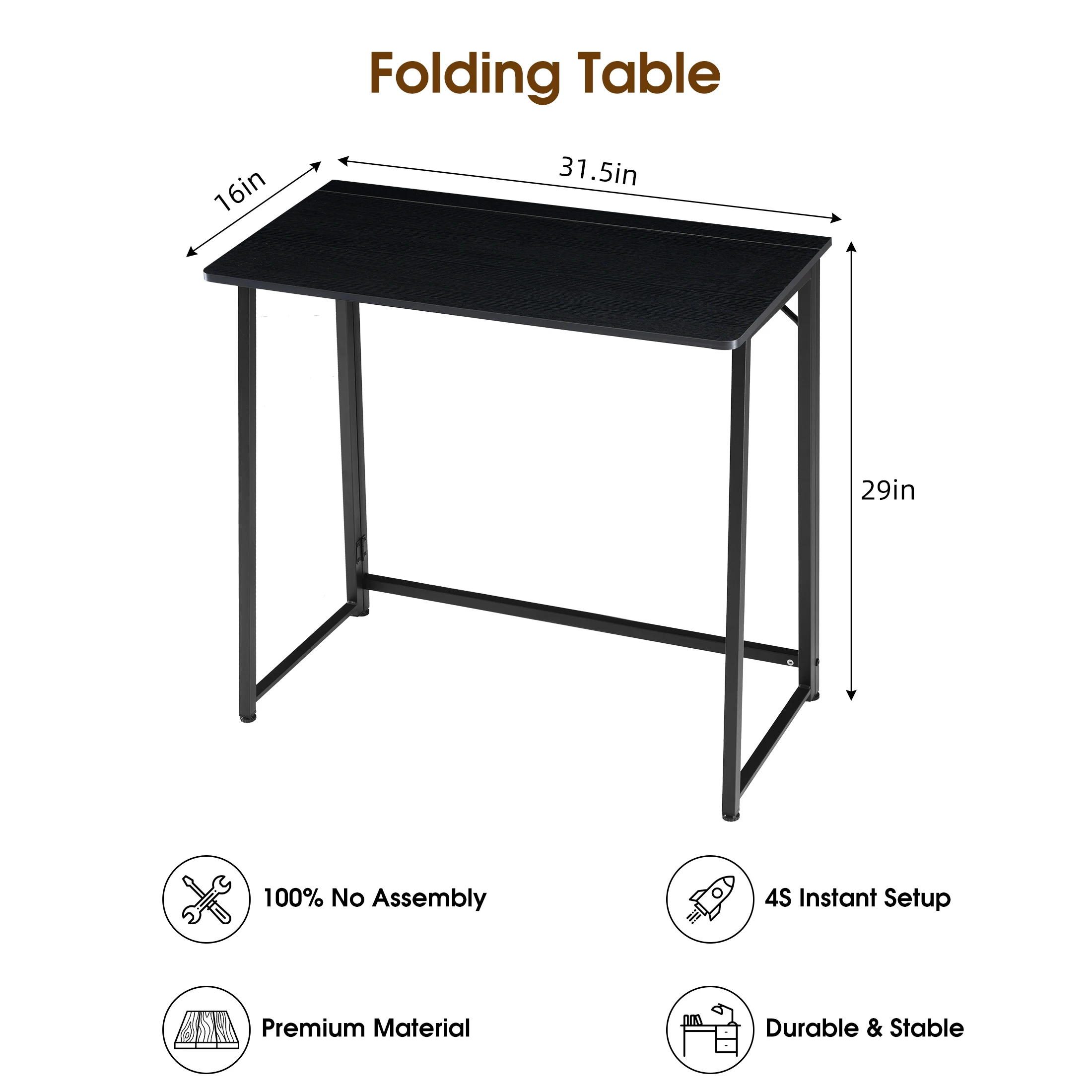 JHK Folding Office Computer Desk 31.5 Inch Metal Frame Easy Assembly Compact Foldable Writing