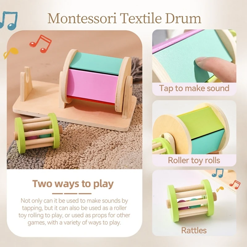 Montessori Baby Wooden Toys Macaron Color Rotating Music Drum Permanent Box Rattle Toy Gift