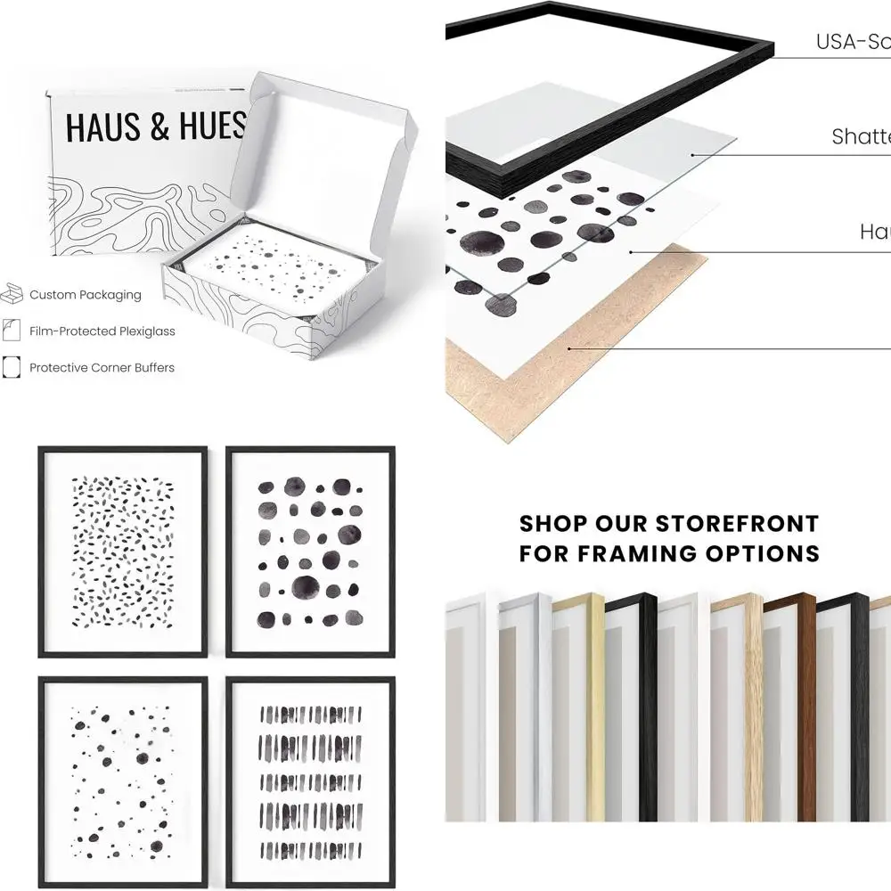 

Минималистичный черно-белый художественный набор: 4 абстрактные принты для стены, современный декор для спальни (черный каркас, 11x14)