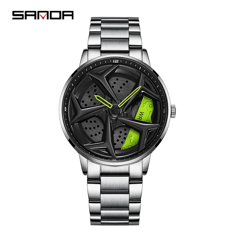 Watch For Men Sports Car Hub Watch Top Brand 3D Rotating Dial Design Waterproof Clock Steel Band Men Watch Reloj Hombre