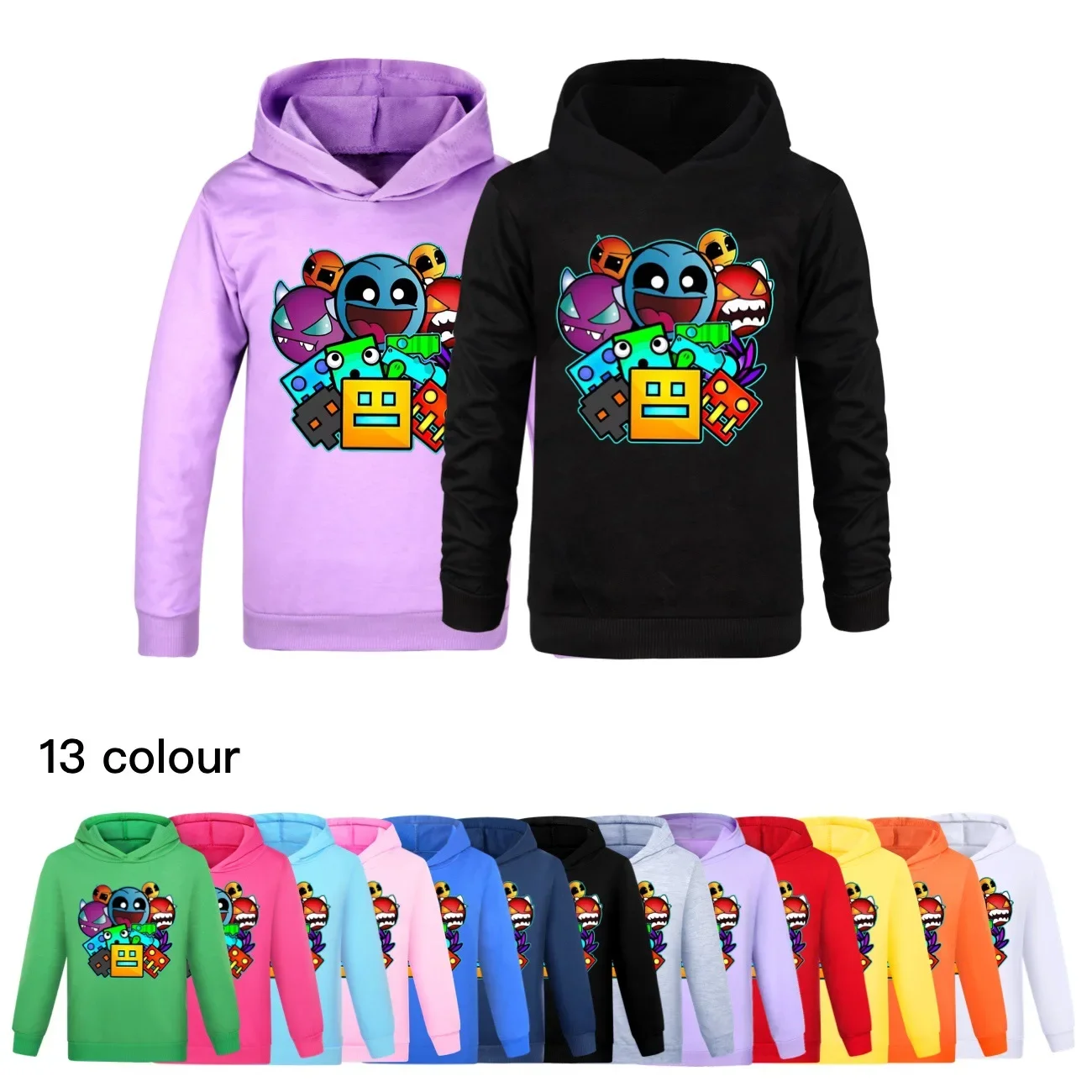 

Boys Funny Fashion Hoodies Cartoon Long Sleeve Children Geometry Dash T-Shirts spring fall Kids Girl Tops Children Clothes 3038