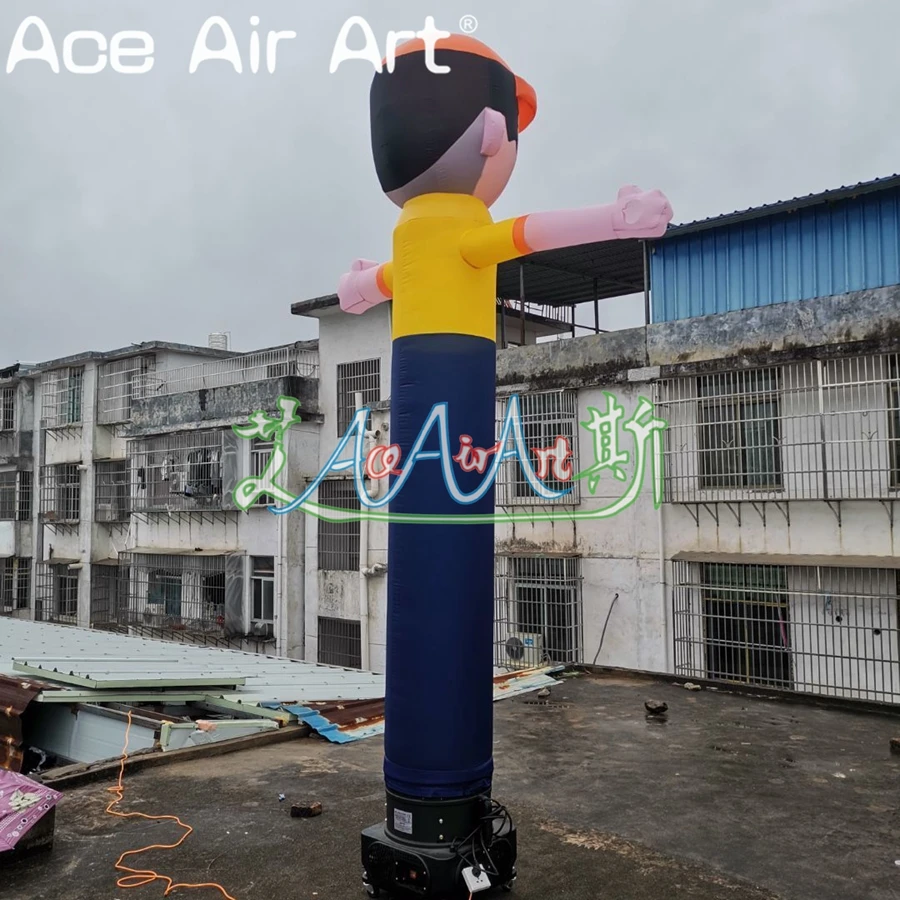 3m H Inflatable Little Character Sky Air Dancer Salute Boy with Peaked Cap for Events Party and Advertising