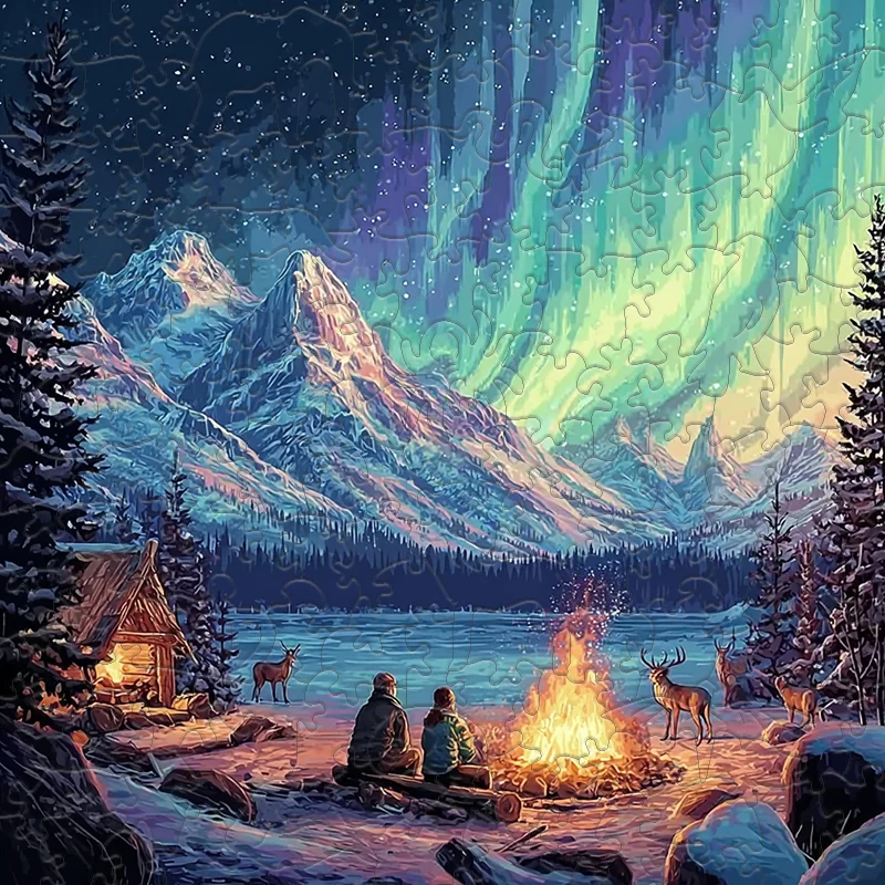 Aurora Snow Scene Wooden Jigsaw Puzzle, Party Leisure and Stress Relief Game