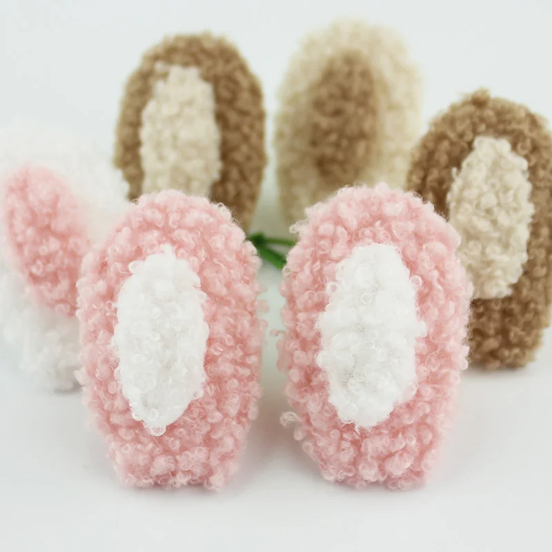 32Pcs 3.5*5.5cm Handmade Teddy Plush Rabbit Ears Padded Appliques For DIY Headwear Hairpin Crafts Decoration Clothes Accessories