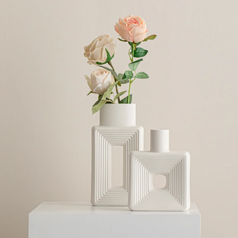 

simple square vase ceramic ornament cream style living room dining table flower arrangement decoration flowe