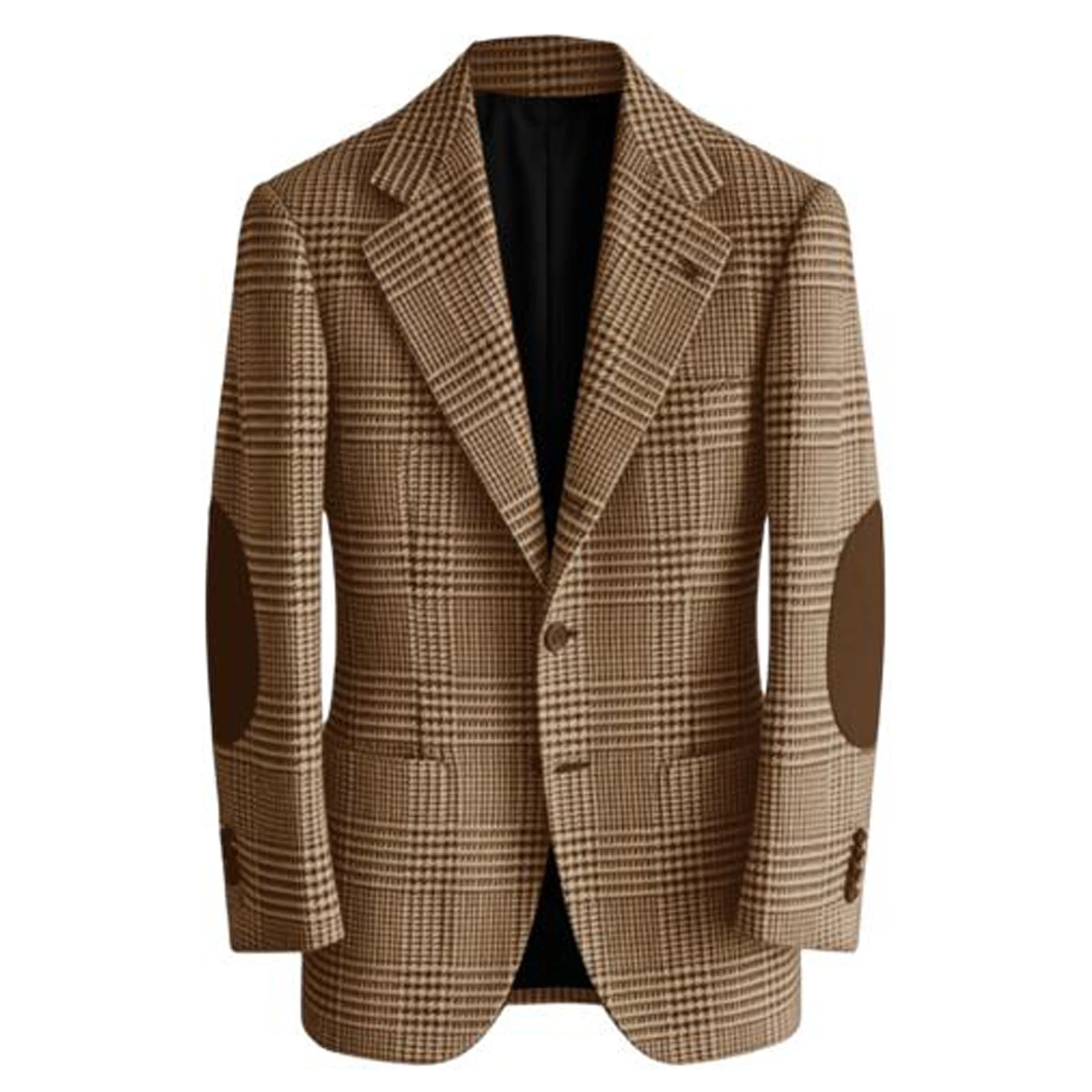 

Retro British Plaid Men's Blazer with Elbow Patches Slim Fit Business Casual Tweed Suit Jacket for Office Daily Wear Sport Coats