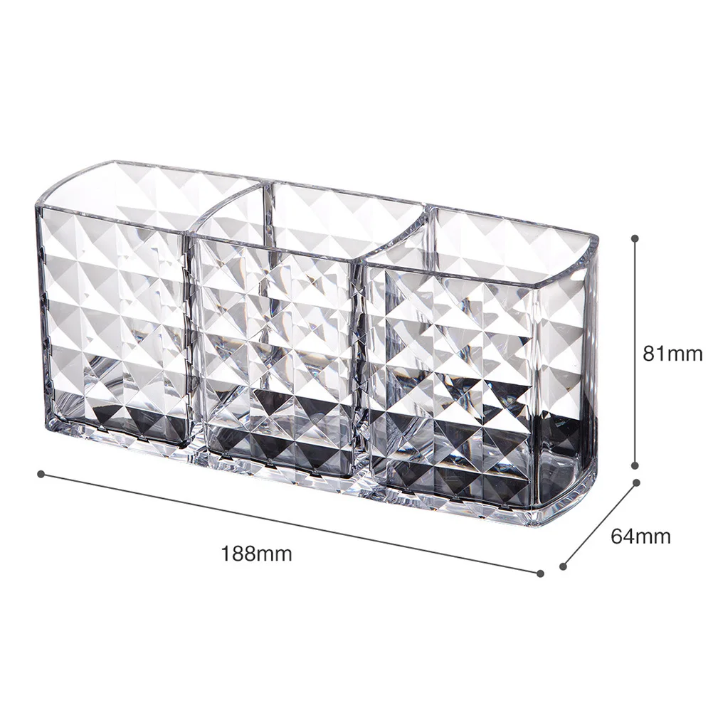 

Acrylic Makeup Brush Holder Storage Box 3 Compartments Transparent Makeup ganizer Stand for Brushes Lipstick Nail