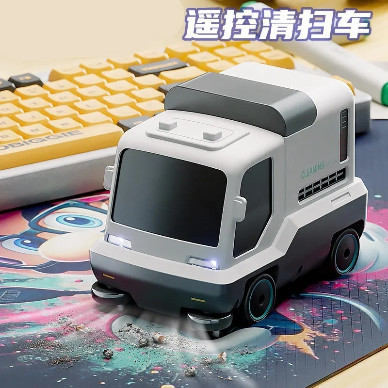 Kawaii New Remote Control Vacuum Cleaner Cleaning Vehicle Desktop Series Sanitation Vehicle Toy Decompression Gift Ornament