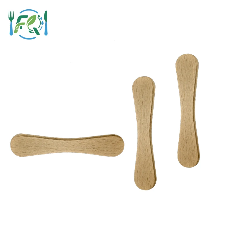 114mm Eco-friendly Flexible Portable Disposable Beech Wood Round Edged Ice Cream Scoop & Stick Food Grade Biodegradable