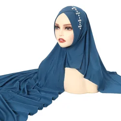 Muslim Hijab Solid Color Diamond Pull On Amira Long Scarf Strapped Shawl Middle Eastern Soft Multi-Color Scarf For Women Hijab