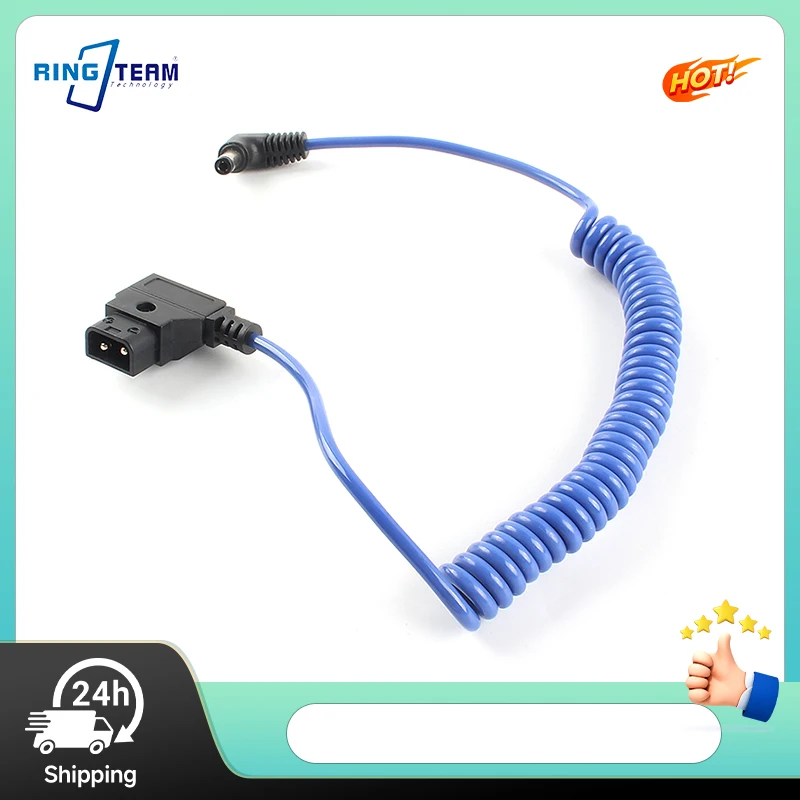 DTAP to DC 5.5mm L Shape Connector Coiled Power Cable Blue Spring Wire for Professional Camera Power Connection