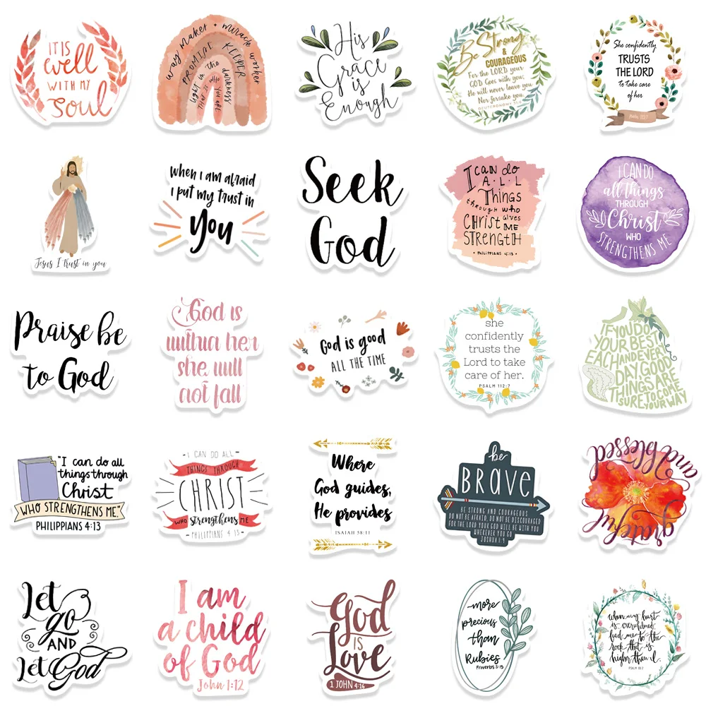 52pcs Jesus Christian Stickers Religious Bible Faith Stickers Cross Wisdom Words Stickers for Christian Easter Gifts for Kids