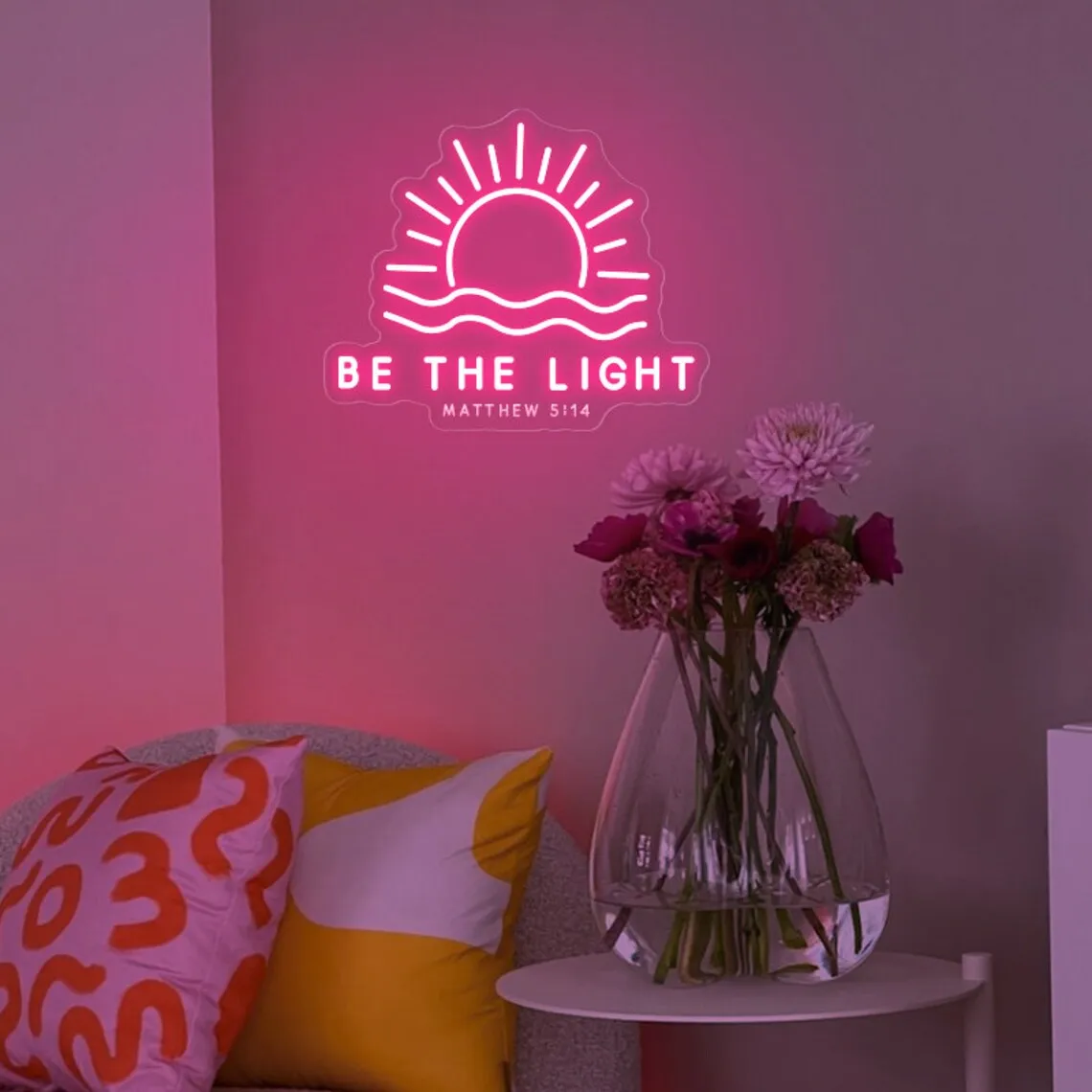 Be The Light Neon Sign Sun & Wave LED Bible Verse Decor Led Neon Light Home Room Wall Sign Decoration Custom Neon Sign Gifts