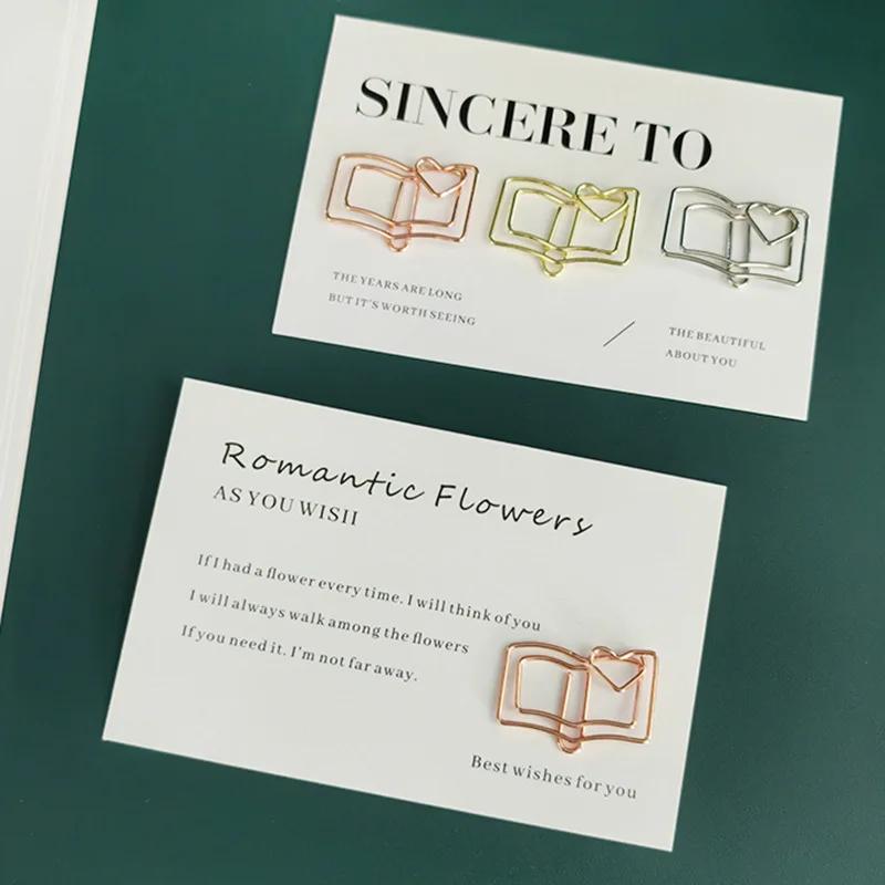 Cute Paper Clips Special-shaped Golden Paperclips Book Modeling Metal Paper Clip Gold Clips For Paper Kawaii Stationery Clips