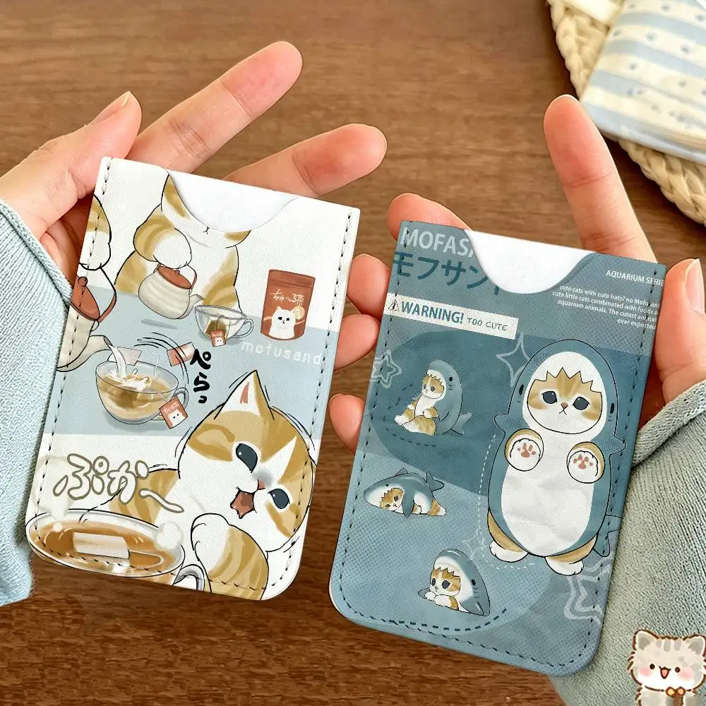 M-M-Mofusand-Cute-Cat-Art PU Leather Slim Credit Card ID Card Organizer Portable Business Card Case for Daily Outdoor Carry