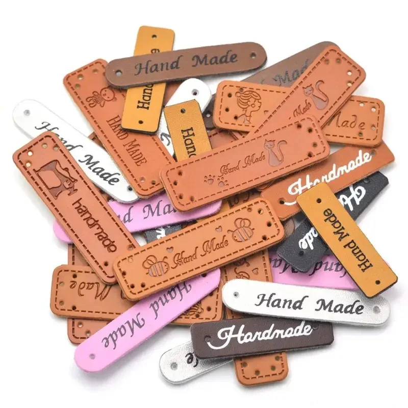 20/40pcs Handmade Labels Clothes Garment PU Leather Labels Hand Made Tags Jeans Bags Shoes DIY Sewing Supplies