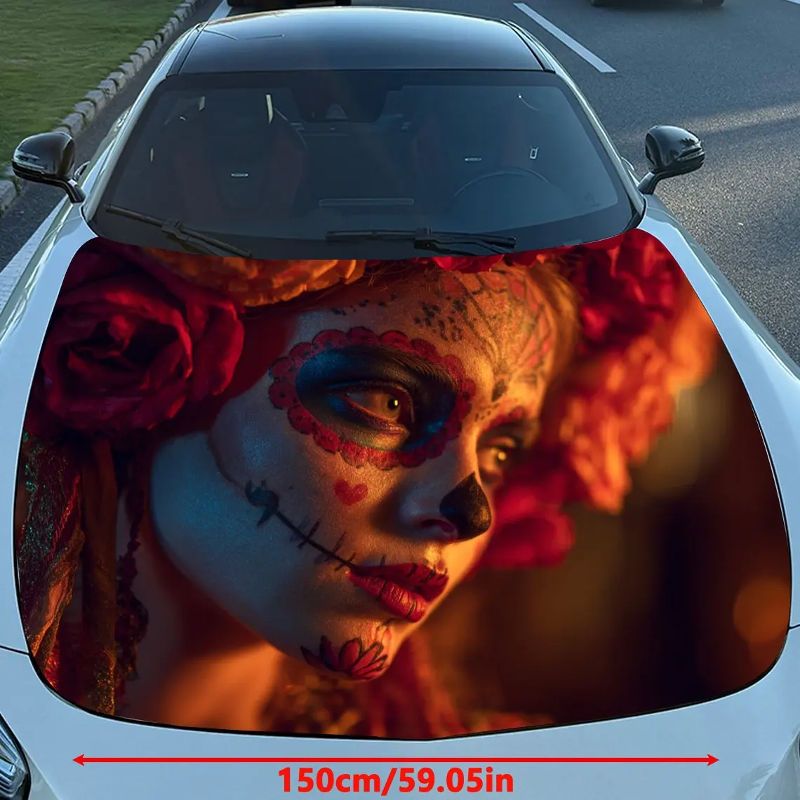 Makeup Woman Car Hood Sticker PVC Self Waterproof Stick, Striking Auto Exterior Accessories Decor Protect Gift for Car Lover