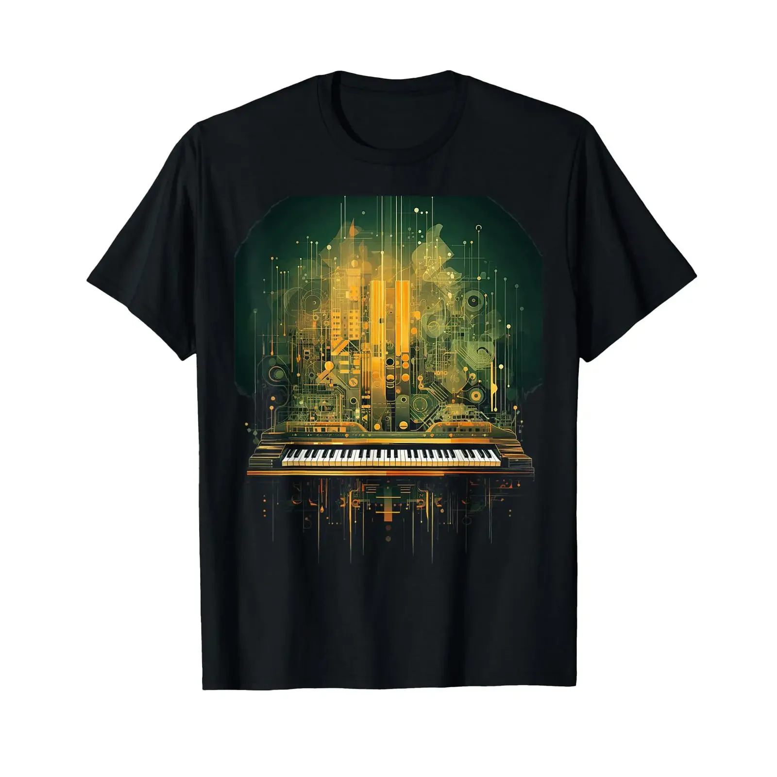 Modular Synthesizer Electronic Music with Keyboard Analogue T Shirt black vintage Washed Slightly designer clothes Breathable