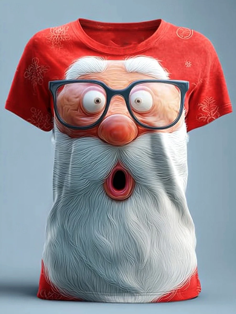 Christmas Theme Men's Short Sleeve Funny Santa Claus Pattern T-shirt 3D Print Tee Party Tops Autumn Winter Indoor Casual T Shirt